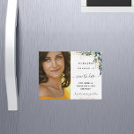 Eucalyptus photo birthday save the date magnet<br><div class="desc">A modern and elegant photo Save the Date magnet card. A chic white background decorated with eucalyptus greenery,  golden foliage and sparkles.  Personalize and add your photo,  and details.</div>