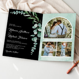 Eucalyptus Photo Collage QR Code Black Wedding Invitation