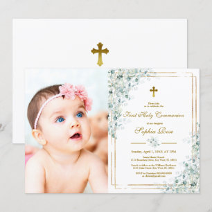 Eucalyptus Photo First Holy Communion Invitation