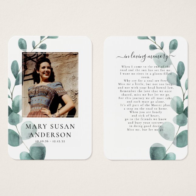 Eucalyptus Photo Funeral Memorial Poem Card (Front & Back)