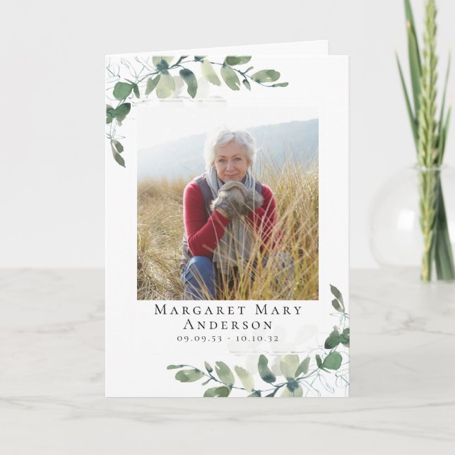 Eucalyptus Photo Funeral Memorial Service Program (Front)