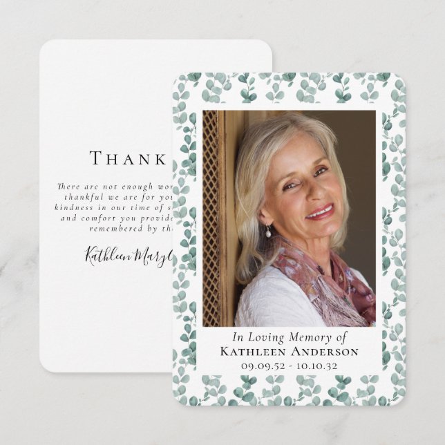 Eucalyptus Photo Funeral Sympathy Thank You Card (Front/Back)