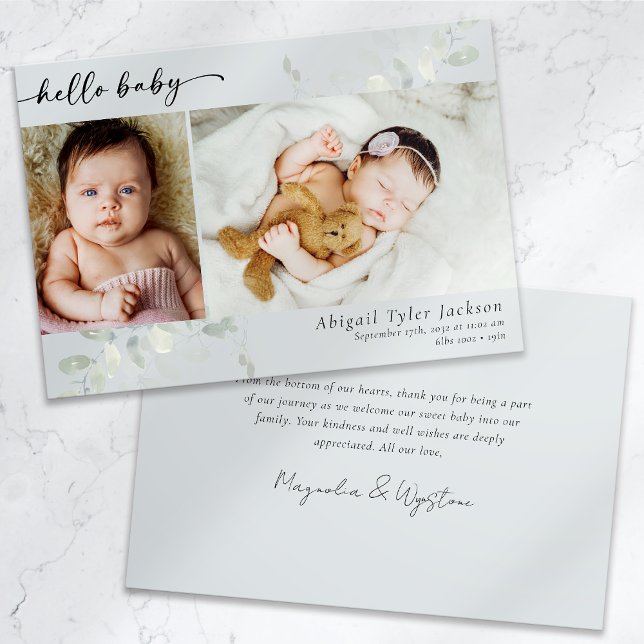 Eucalyptus Photo Hello Baby Thank You Card (Creator Uploaded)