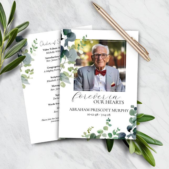 Eucalyptus Photo Memorial Funeral Programme (Créateur téléchargé)