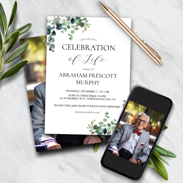 Eucalyptus Photo Memorial Invitation (Créateur téléchargé)