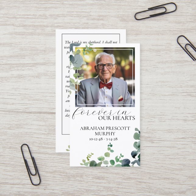 Eucalyptus Photo Memorial Prayer Card (Front/Back In Situ)