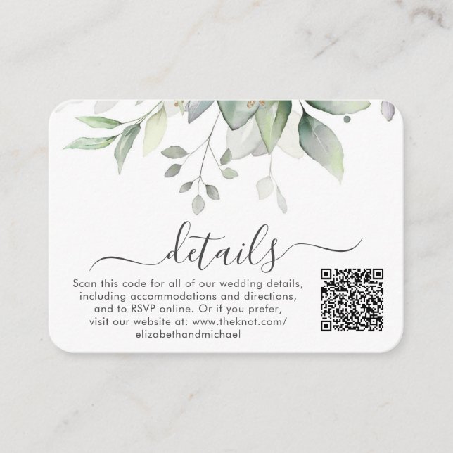  Eucalyptus Photo QR Code Wedding Details Enclosure Card (Front)