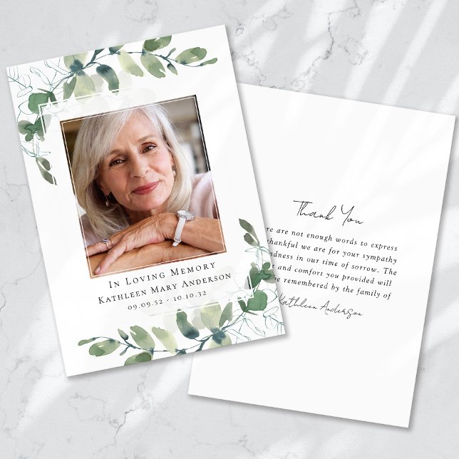 Eucalyptus Photo Sympathy Funeral Thank You Card (Creator Uploaded)