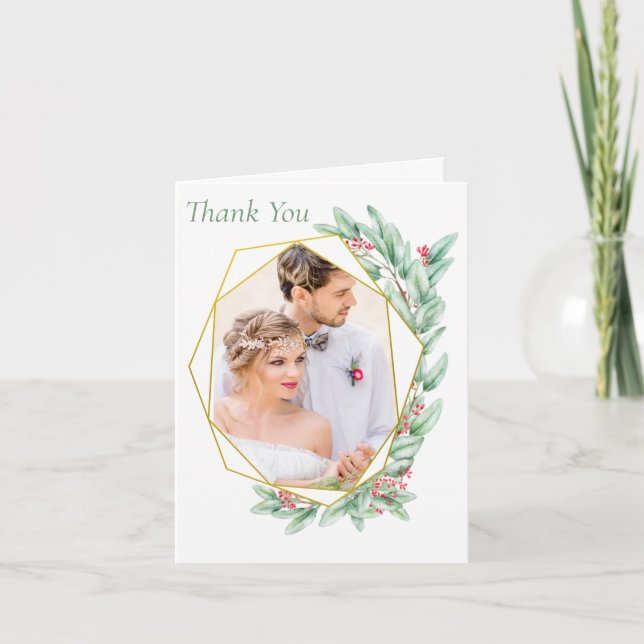 Eucalyptus Photo Weddig Folded Thank You Card (Front)