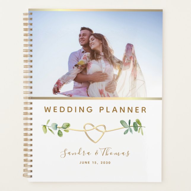 Eucalyptus Photo Wedding Planner with Custom Names (Front)