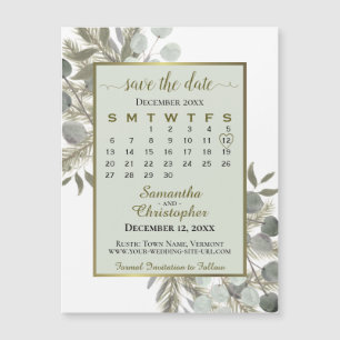 Eucalyptus Pine Save the Date Calendar Sage Magnet