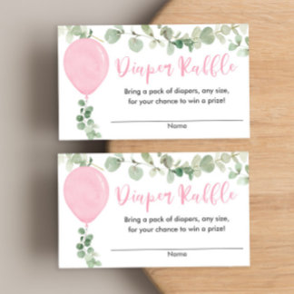 Eucalyptus pink balloon baby shower diaper raffle enclosure card