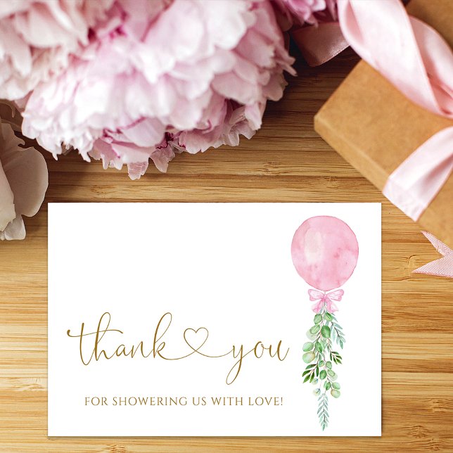 Eucalyptus Pink Balloon Thank You Card (Creator Uploaded)