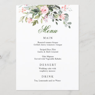 Eucalyptus Pink Blush Roses Wedding Dinner Menu