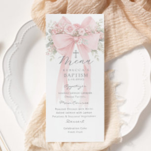 Eucalyptus Pink Bow Elegant Baptism Menu
