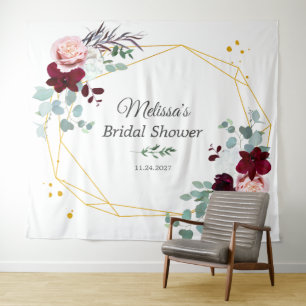 Eucalyptus Pink Burgundy Floral Bridal Shower Tapestry