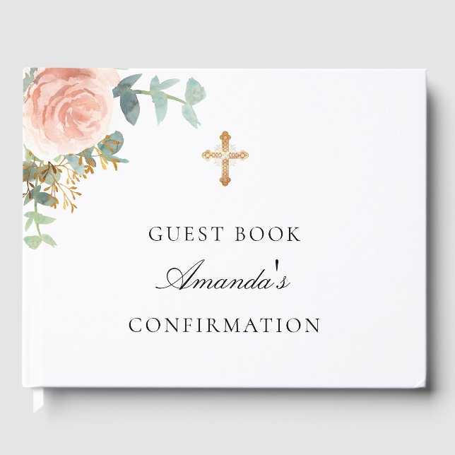 Eucalyptus pink floral girl Confirmation Guest Book (Front)