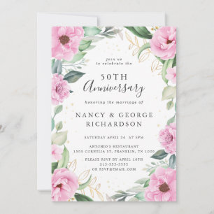 Eucalyptus Pink Flowers 50th Wedding Anniversary Invitation