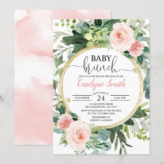 Eucalyptus Pink Gold Brunch Baby Shower Girl Invitation