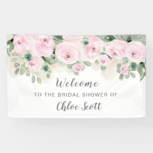 Eucalyptus Pink Rose Floral Bridal Shower Welcome Banner