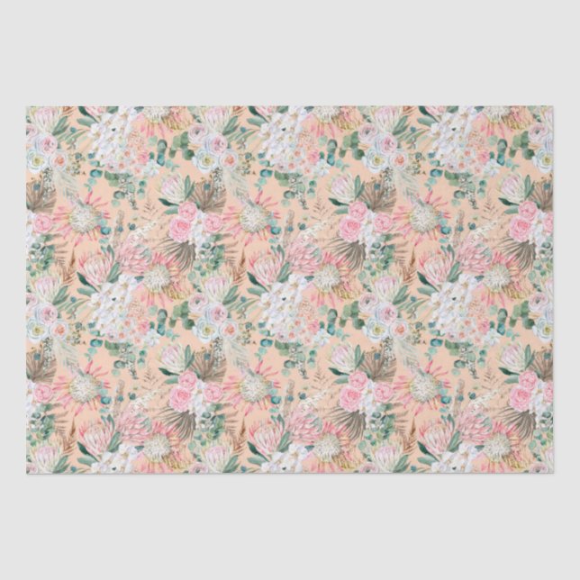Eucalyptus Pink White Floral Boho Bridal Birthday Tissue Paper (Front)