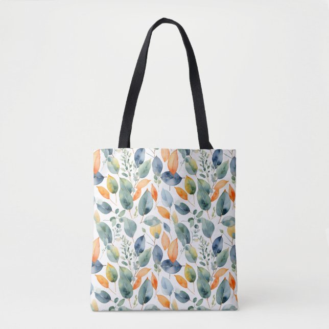 Eucalyptus Plants Green Orange 350 Watercolor Tote Bag (Front)