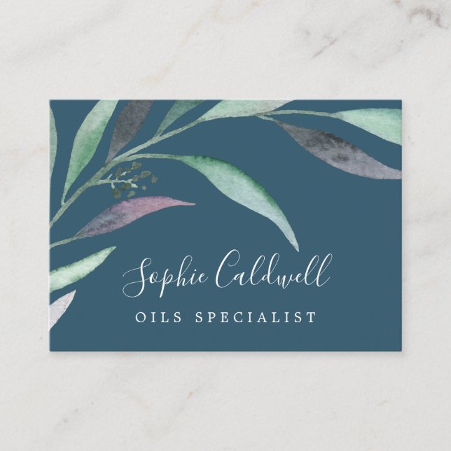 Eucalyptus pourpre et vert | Carte de visite bleu (Devant)