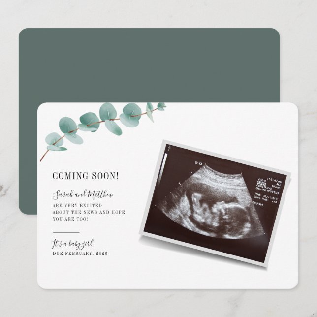 Eucalyptus Pregnancy Baby Reveal Announcement (Front/Back)