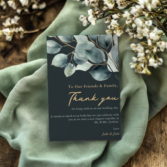 Eucalyptus pretty Wedding Table thank you card (Refined wedding thank you card featuring a stunning eucalyptus foliage design.)