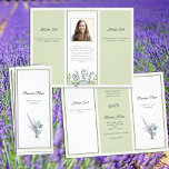 Eucalyptus Professional Business Photo Brochure<br><div class="desc">Triple folded, business brochure for a professional woman, with place for a personal photo. Light sage green eucalyptus leaves with lavender sprigs decorate each side. Customize text on all three pages on each side. Sections alternate between light sage green and white with “header text” and smaller text templates provided. Include...</div>