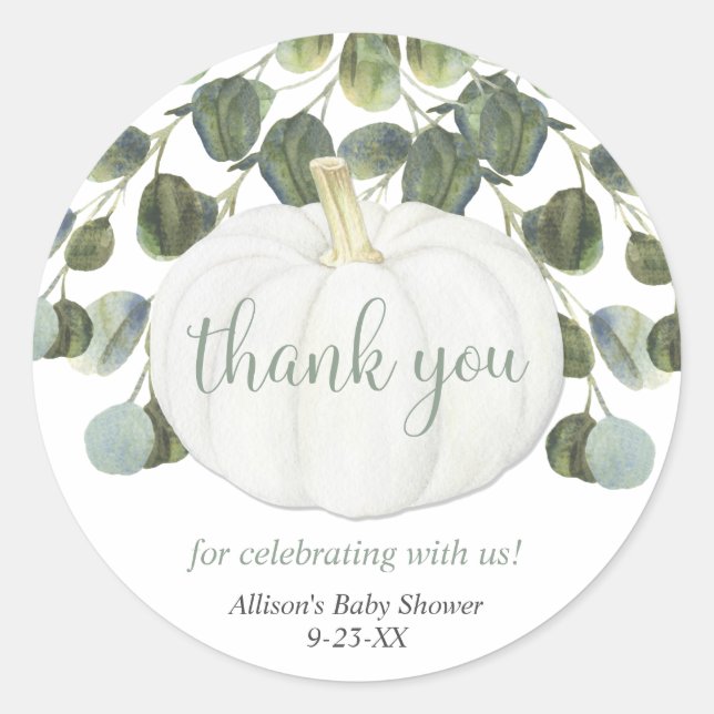 Eucalyptus pumpkin greenery modern watercolor classic round sticker (Front)