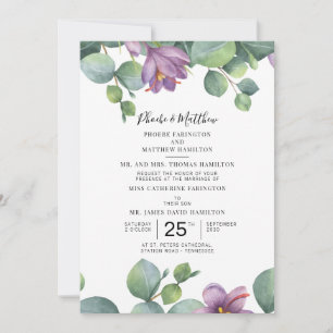 Eucalyptus Purple Green Floral Succulent Wedding Invitation