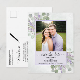 Eucalyptus Purple Wedding Save the Date Photo Announcement Postcard