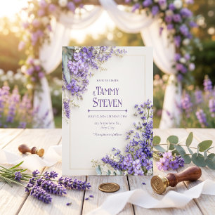 Eucalyptus Purple Wildflower Gold Frame Invitation