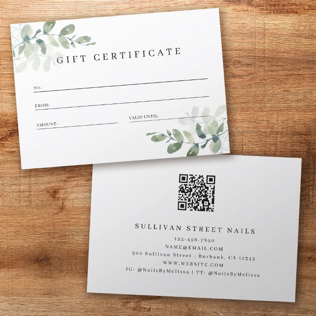 Eucalyptus QR Code Business Gift Certificate (Creator Uploaded)