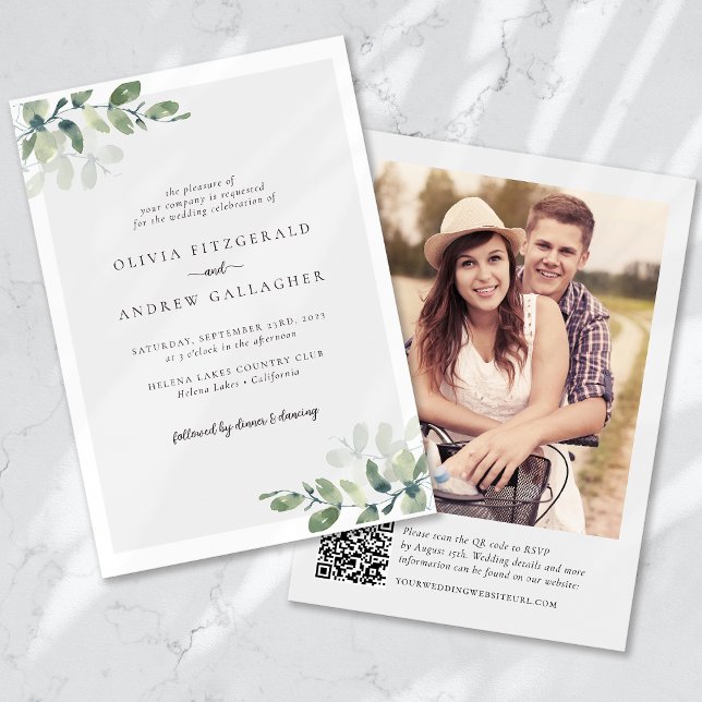 Eucalyptus QR Code Photo Wedding Invitation (Creator Uploaded)