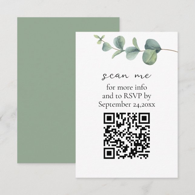 Eucalyptus QR Code Wedding RSVP  Enclosure Card (Front/Back)