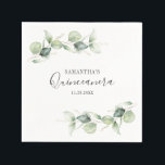 Eucalyptus Quinceanera 15th Birthday Party Paper Napkin<br><div class="desc">TIP: Matching items available in this collection. Our botanical eucalyptus birthday collection features watercolor foliage and modern typography in dark grey text. Use the "Customize it" button to further re-arrange and format the style and placement of text. Could easily be repurpose for other special events like anniversaries, baby shower, birthday...</div>