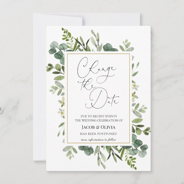 Eucalyptus Reporté Faire-part Mariage (Devant)