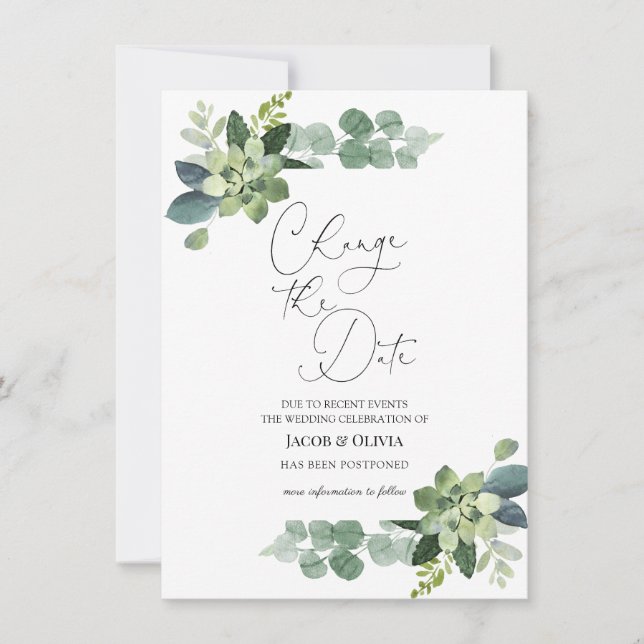 Eucalyptus Reporté Faire-part Mariage (Devant)