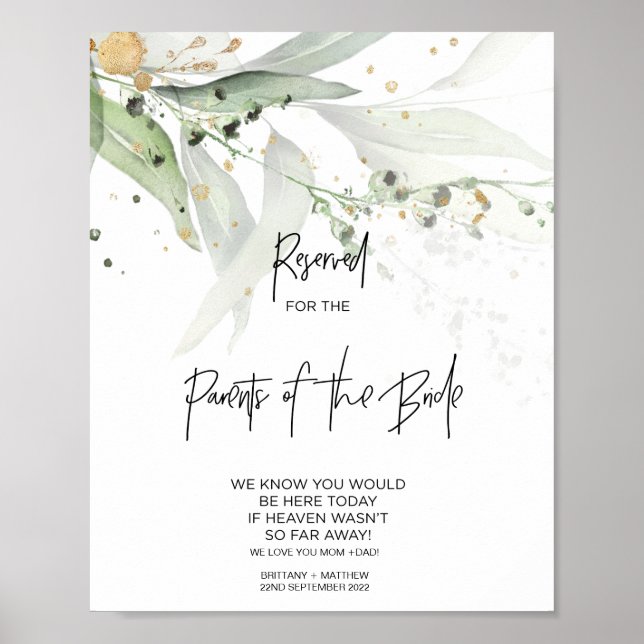 Eucalyptus Reserved Parents of Bride Loving Memory Poster (Front)