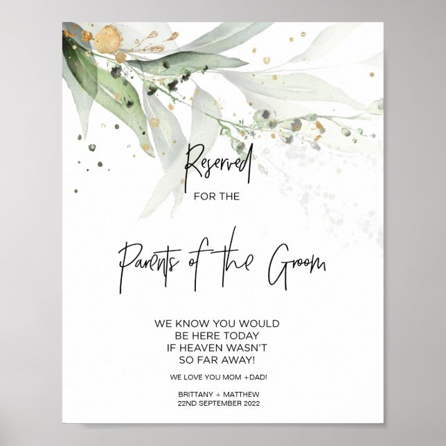 Eucalyptus Reserved Parents of Groom Loving Memory Poster (Front)