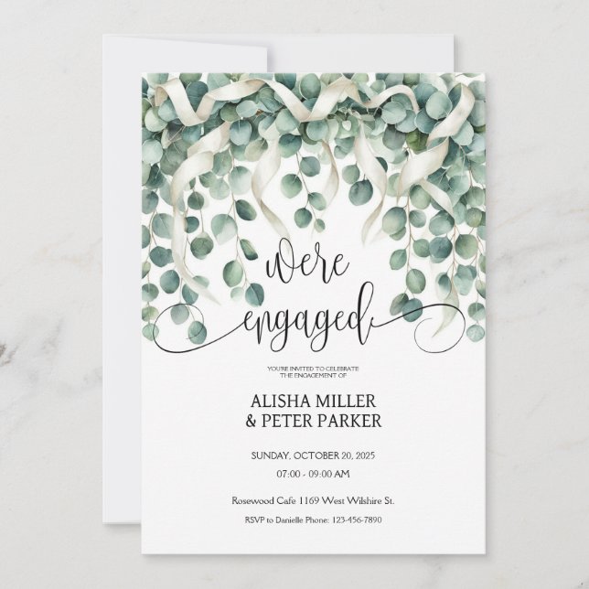 Eucalyptus Ribbon Engagement Party Invitation (Front)