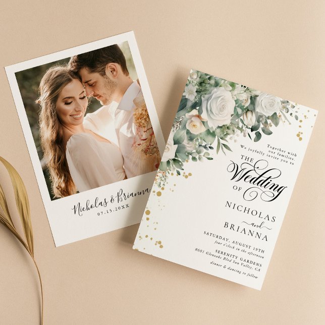 Eucalyptus Rose Elegant Greenery Photo Wedding Invitation (Creator Uploaded)