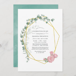 Eucalyptus Rose Geometric Celebration of Life Invitation