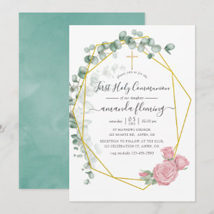 Eucalyptus Rose Geometric Holy Communion Invitation