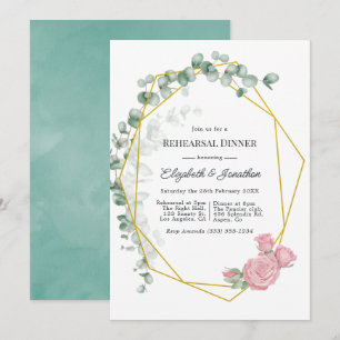 Eucalyptus Rose Geometric Rehearsal Dinner Invitation