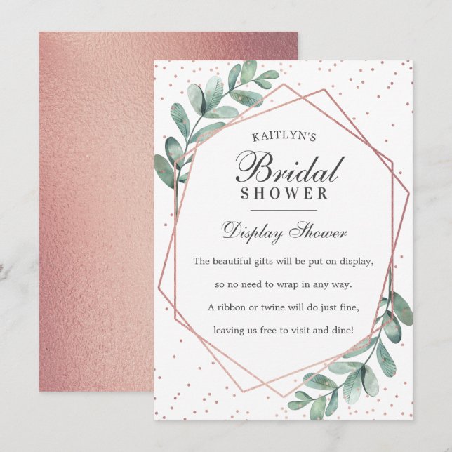 Eucalyptus Rose Gold Geometric Bridal Shower Enclosure Card (Front/Back)