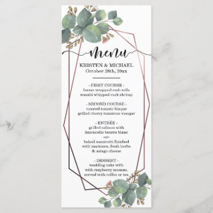 Eucalyptus rose gold geometric frame wedding menu