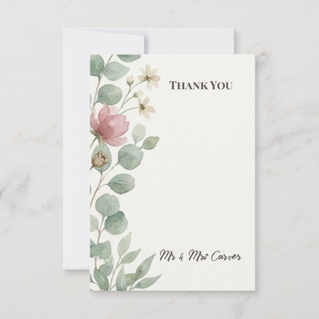 Eucalyptus Rose Wedding Thank You Card (Front)